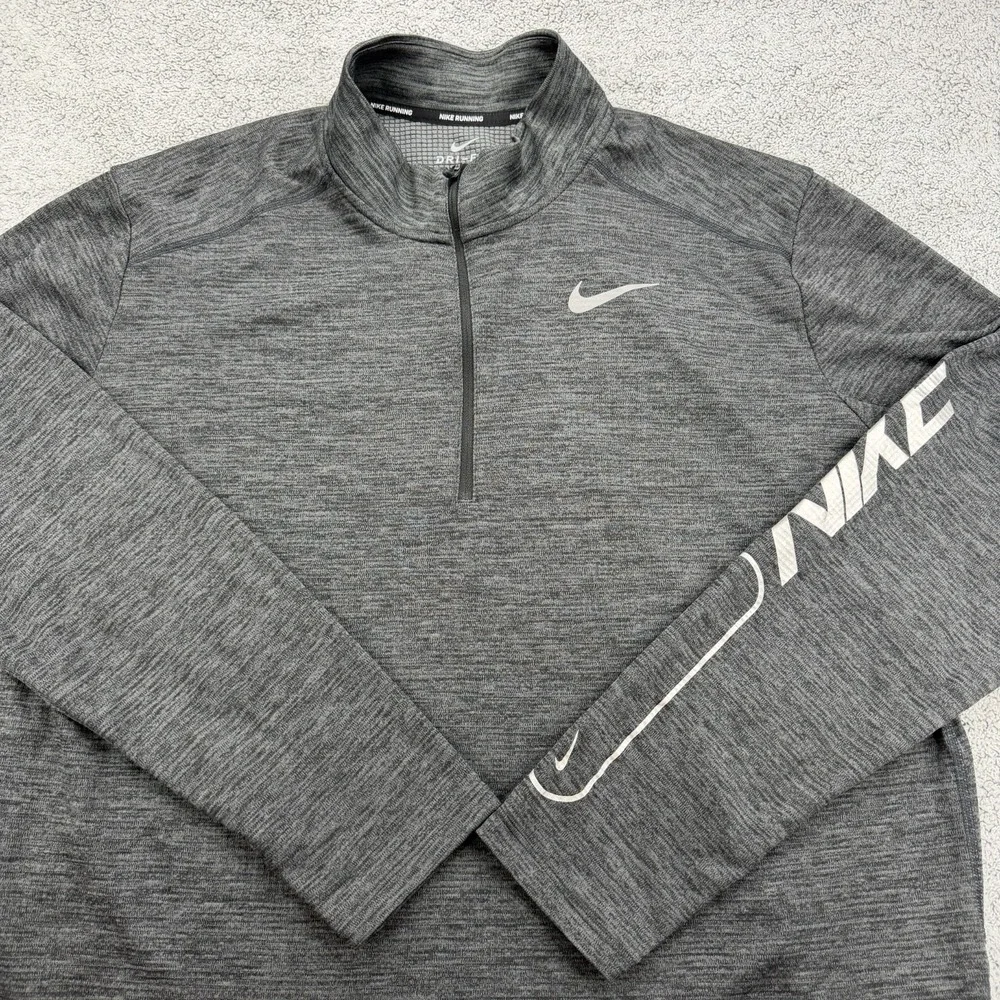Nike Running Pullover Mens XL Gray 1/4 Zip Waffle Grid Mock Performance Swoosh